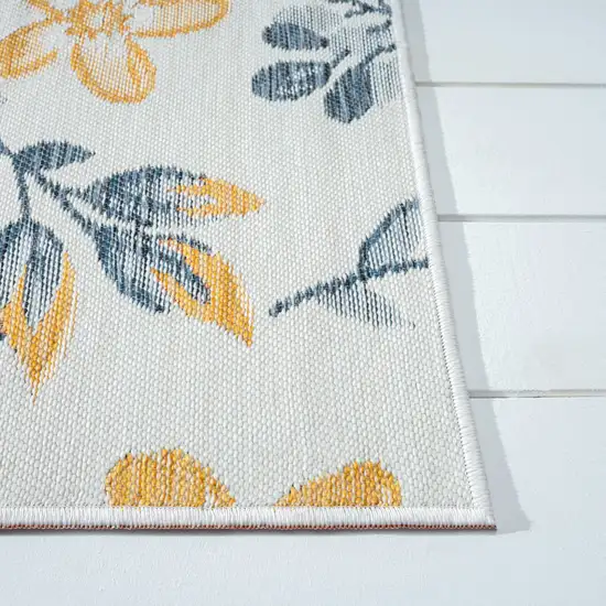 Ivory And Blue Floral Square Rug Photo 9