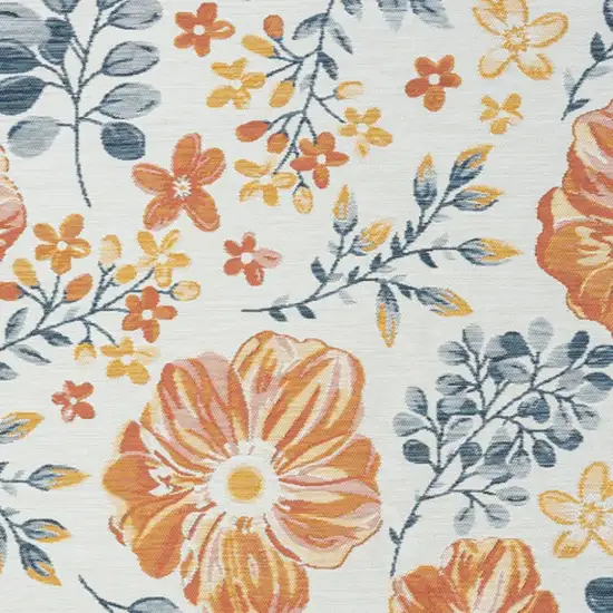 Ivory And Blue Floral Square Rug Photo 4