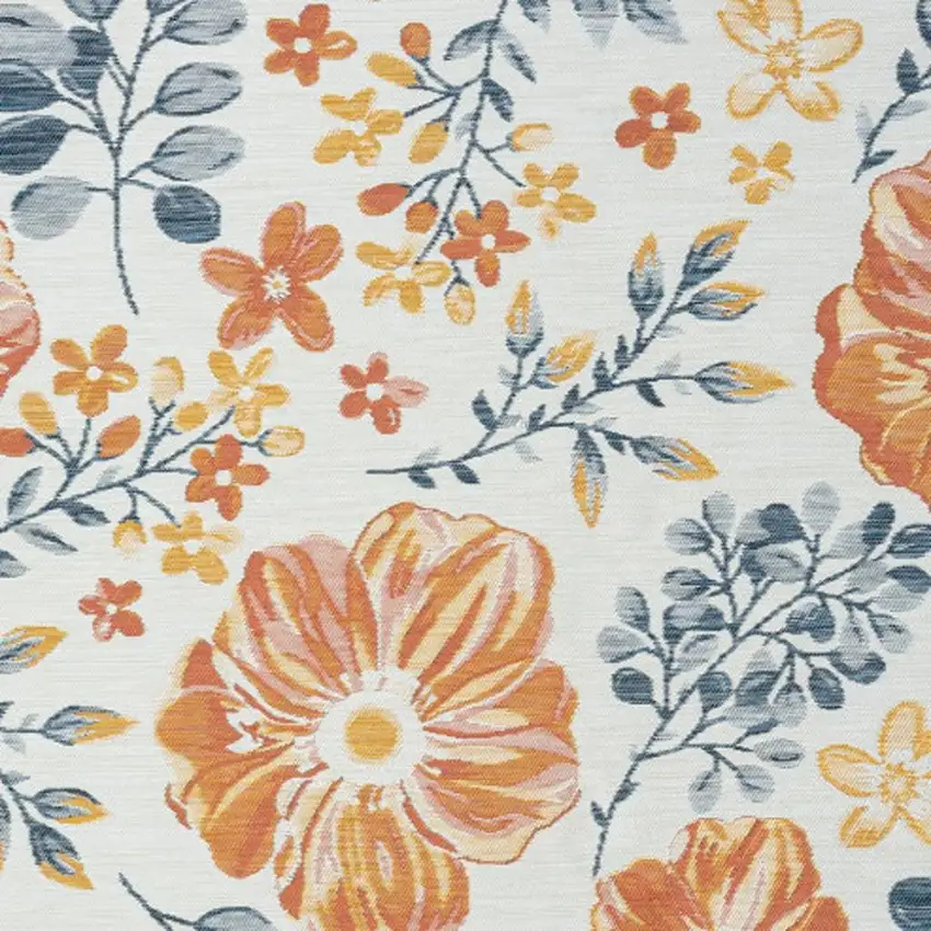 Ivory And Blue Floral Square Rug Photo 4