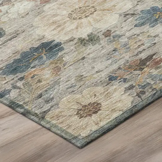 Ivory And Blue Floral Washable Indoor Outdoor Area Rug Photo 4