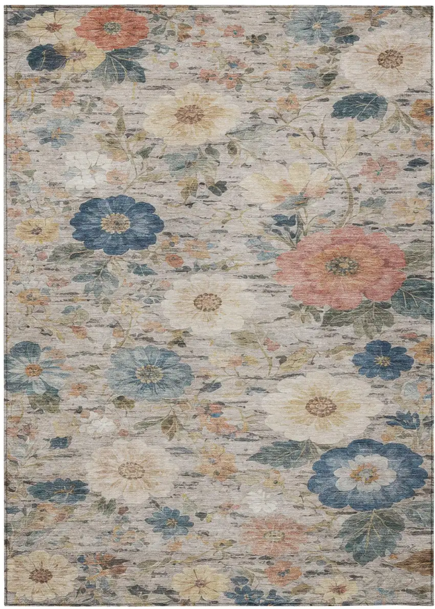 Ivory And Blue Floral Washable Indoor Outdoor Area Rug Photo 2
