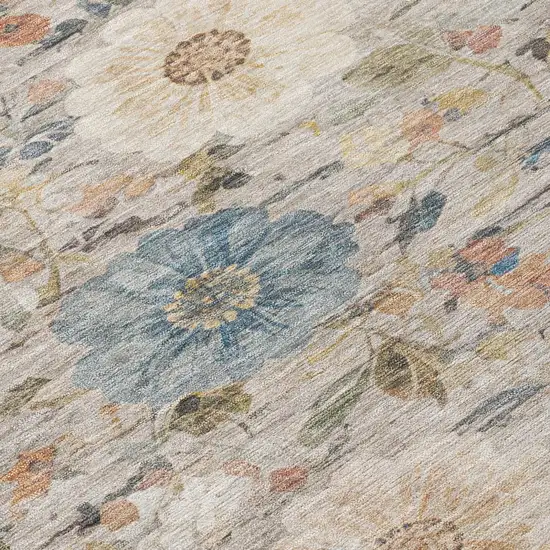 Ivory And Blue Floral Washable Indoor Outdoor Area Rug Photo 5