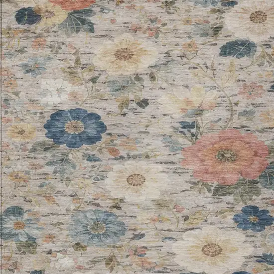 Ivory And Blue Floral Washable Indoor Outdoor Area Rug Photo 2