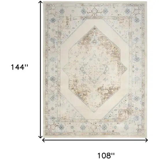 Ivory And Blue Geometric Area Rug Photo 3