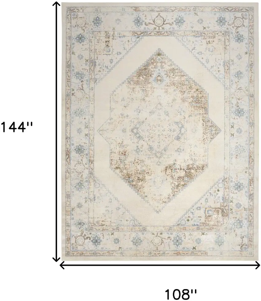 Ivory And Blue Geometric Area Rug Photo 3