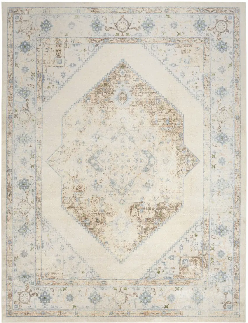 Ivory And Blue Geometric Area Rug Photo 8