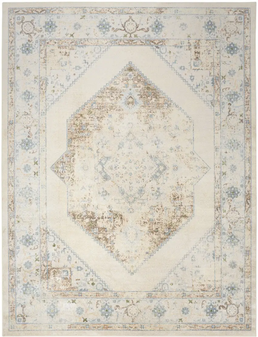 Ivory And Blue Geometric Area Rug Photo 7