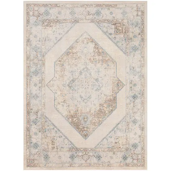 Ivory And Blue Geometric Area Rug Photo 7