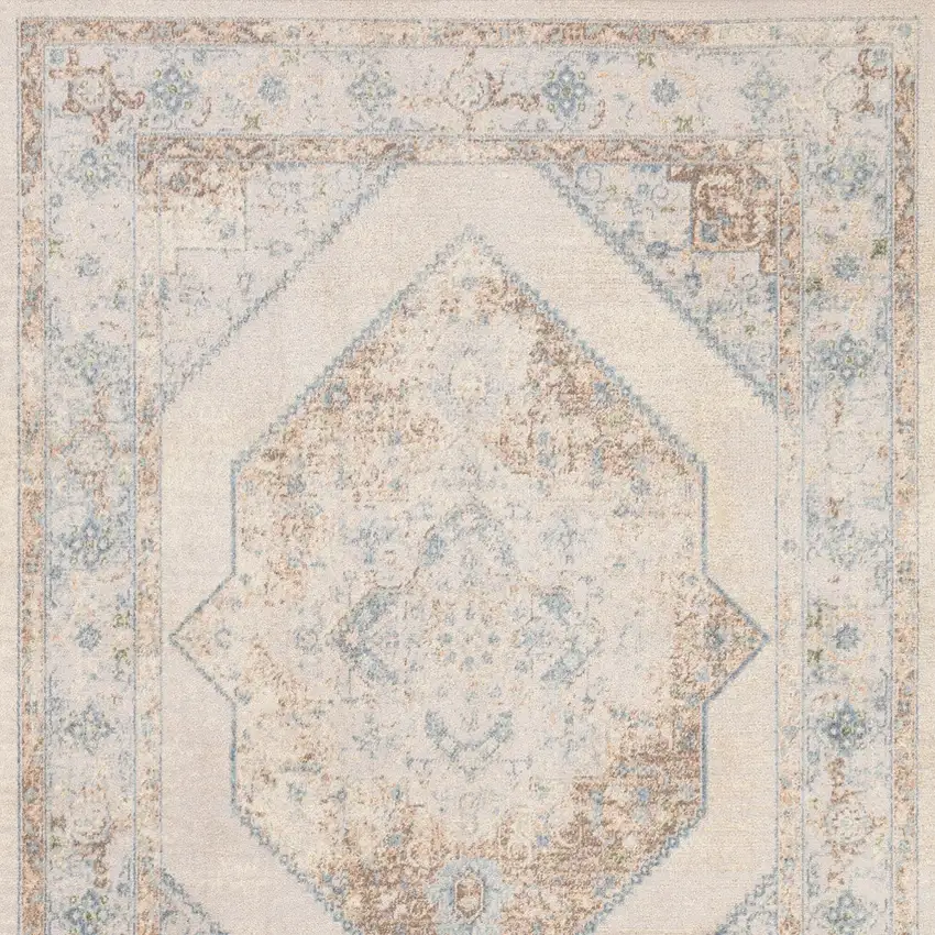 Ivory And Blue Geometric Area Rug Photo 9