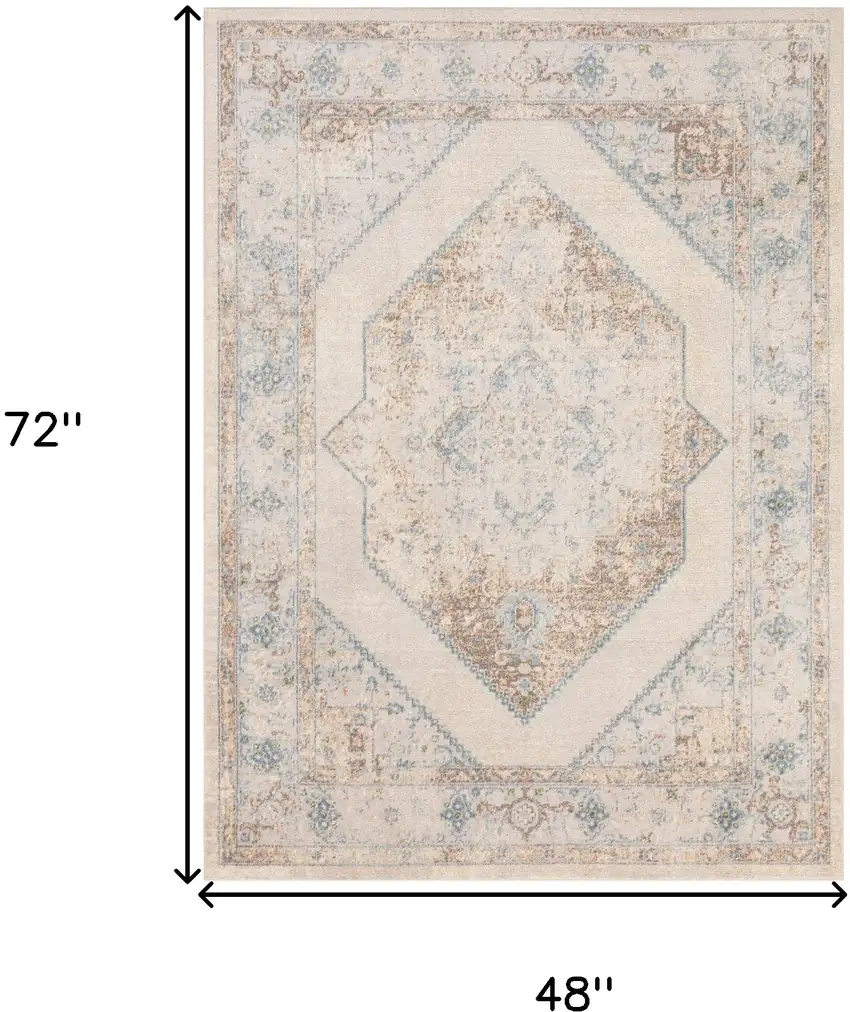 Ivory And Blue Geometric Area Rug Photo 3