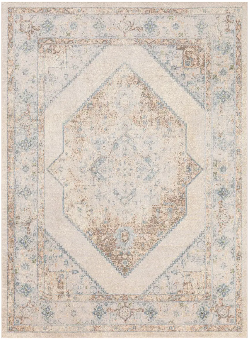 Ivory And Blue Geometric Area Rug Photo 9