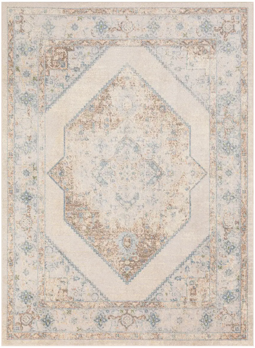 Ivory And Blue Geometric Area Rug Photo 7