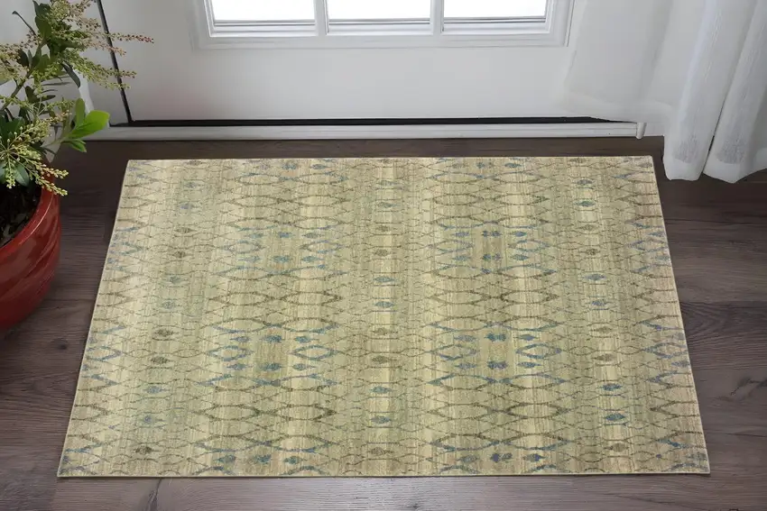 Ivory And Blue Geometric Area Rug Photo 1