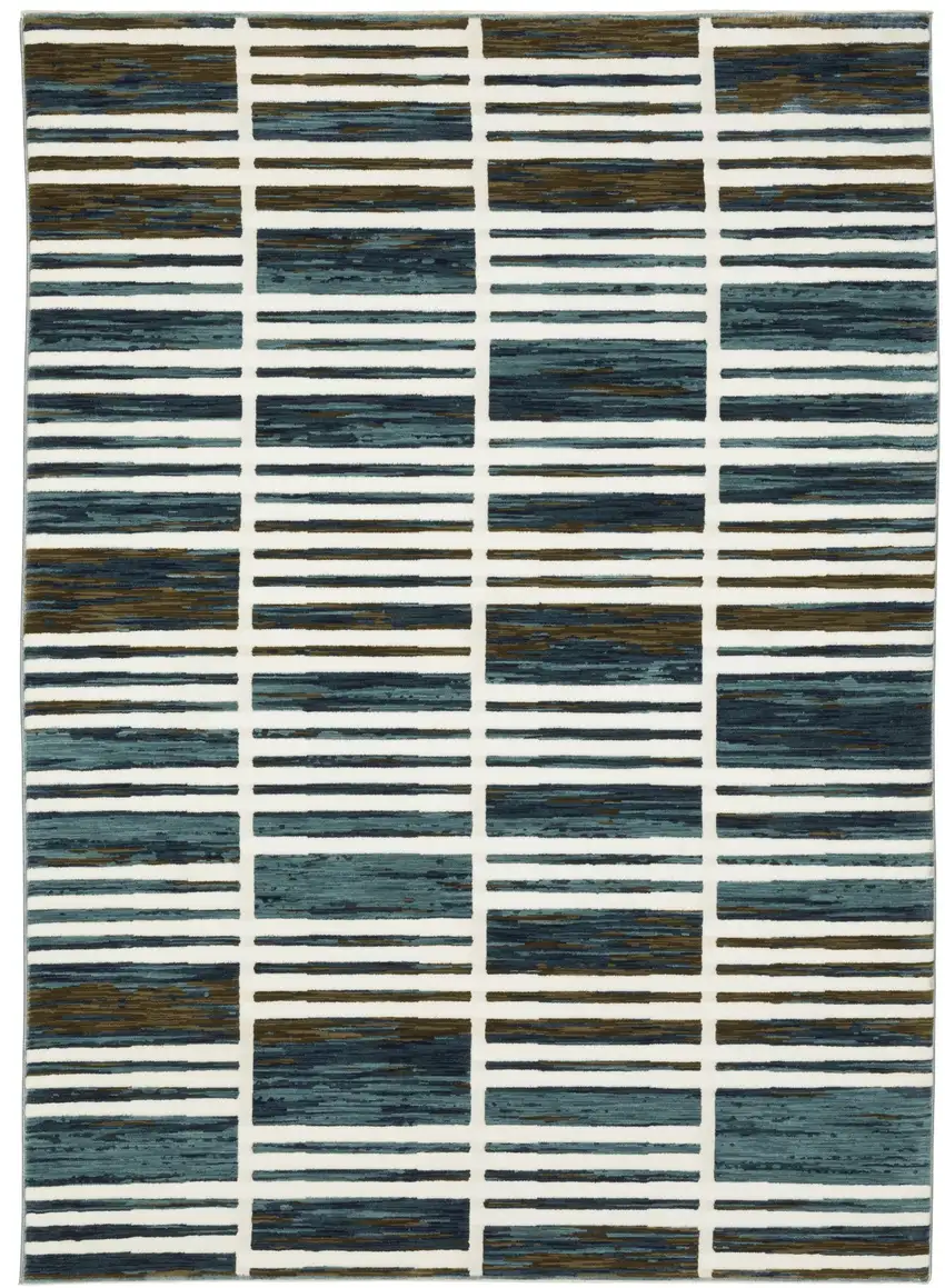 Ivory And Blue Geometric Area Rug Photo 4