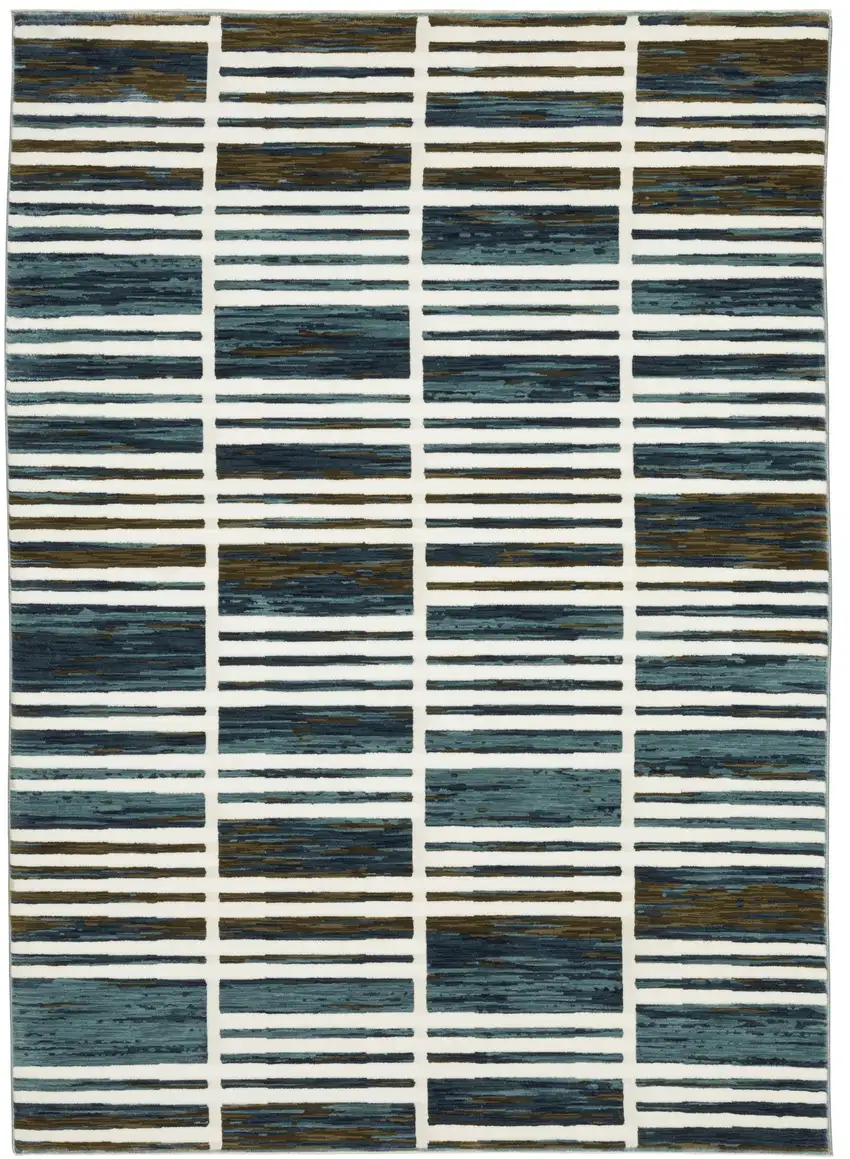 Ivory And Blue Geometric Area Rug Photo 2