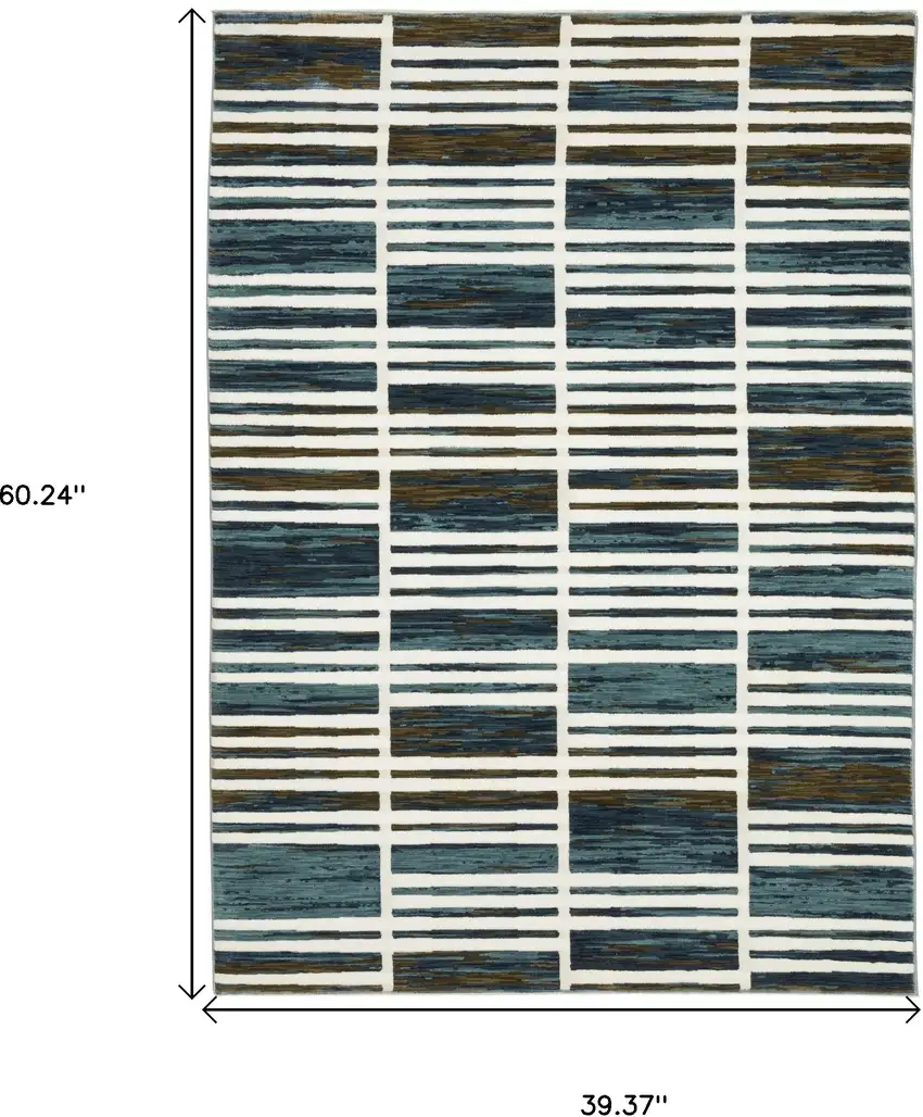 Ivory And Blue Geometric Area Rug Photo 3