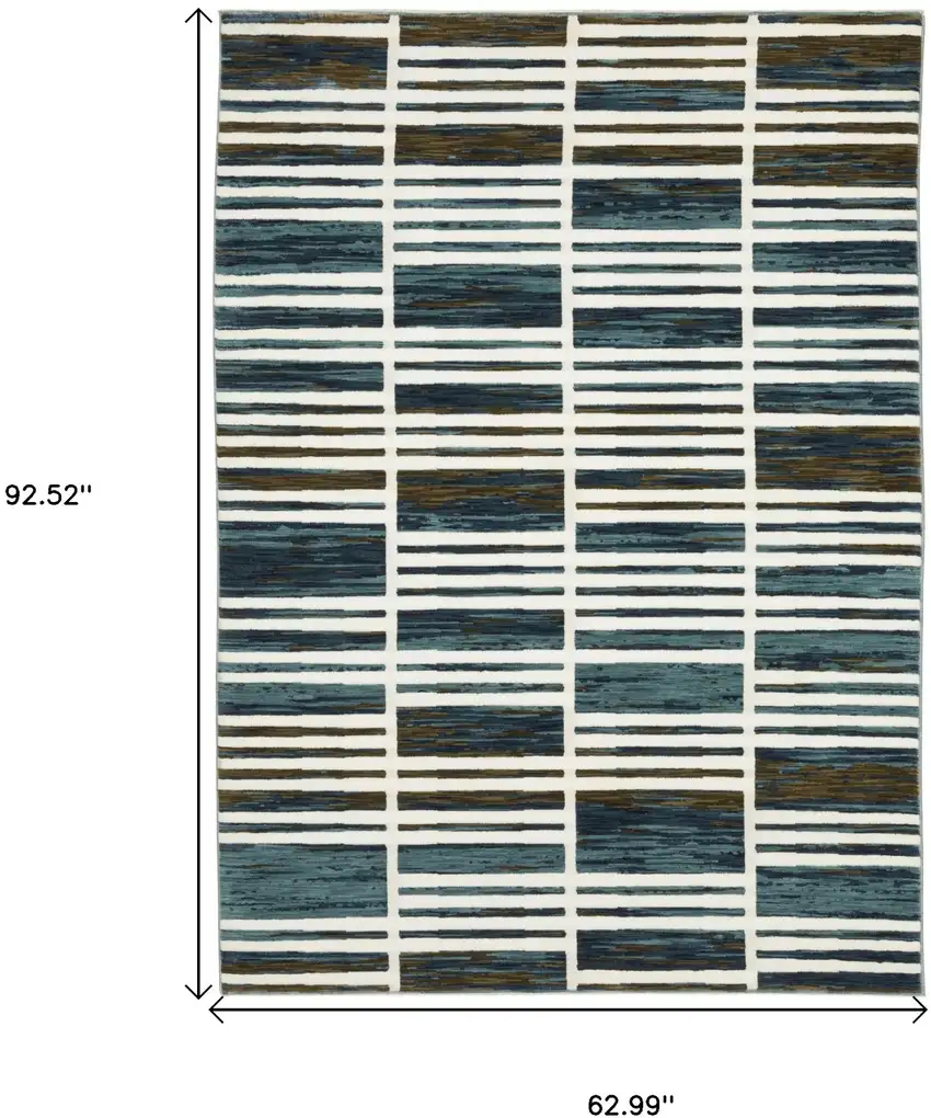 Ivory And Blue Geometric Area Rug Photo 3