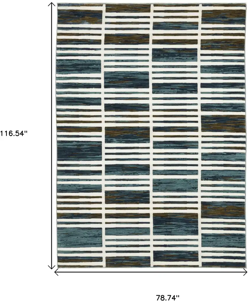 Ivory And Blue Geometric Area Rug Photo 3