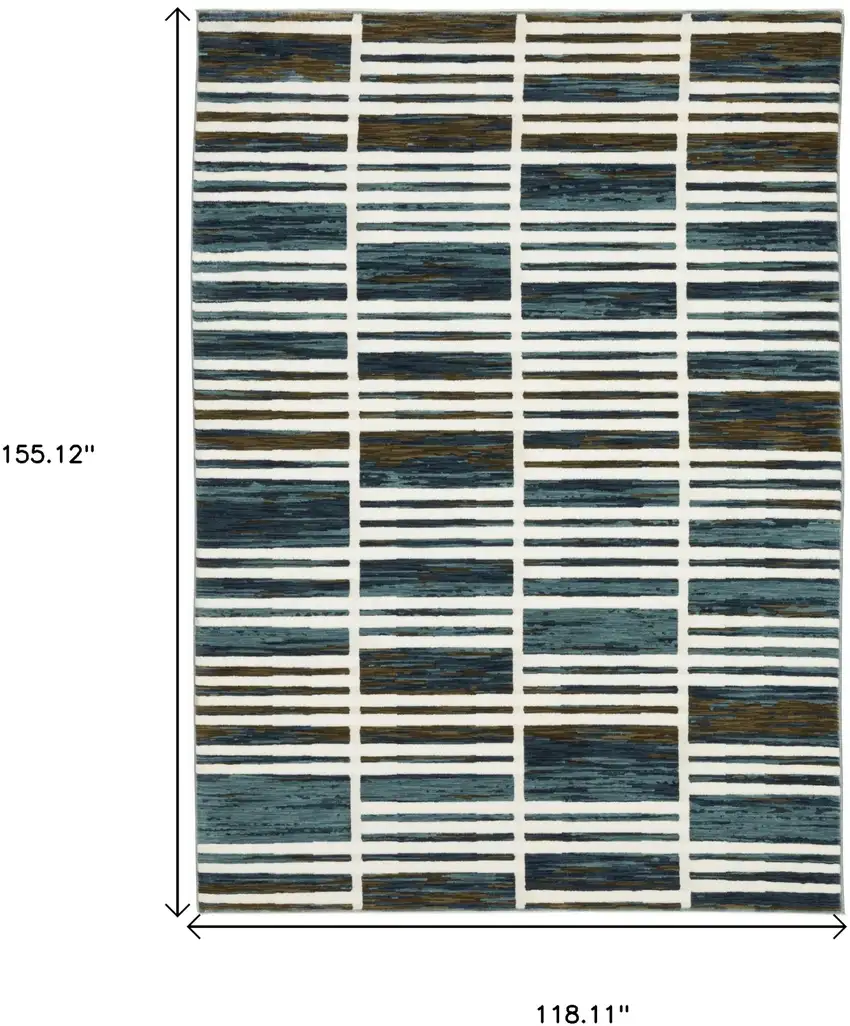 Ivory And Blue Geometric Area Rug Photo 3