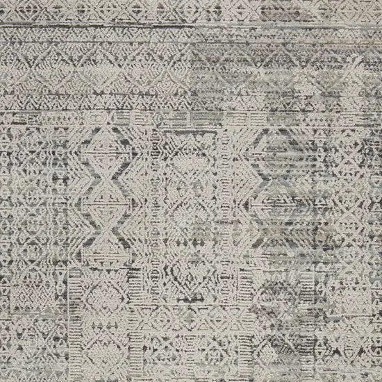 Ivory And Blue Geometric Distressed Area Rug With Fringe Photo 4