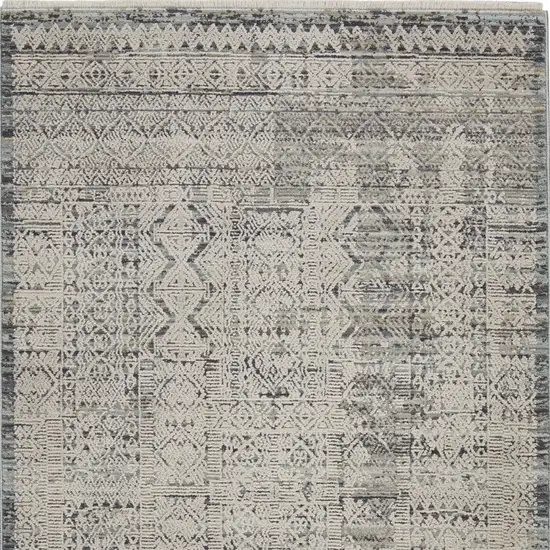 Ivory And Blue Geometric Distressed Area Rug With Fringe Photo 5