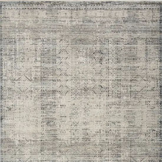 Ivory And Blue Geometric Distressed Area Rug With Fringe Photo 7