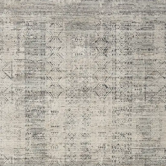 Ivory And Blue Geometric Distressed Area Rug With Fringe Photo 6