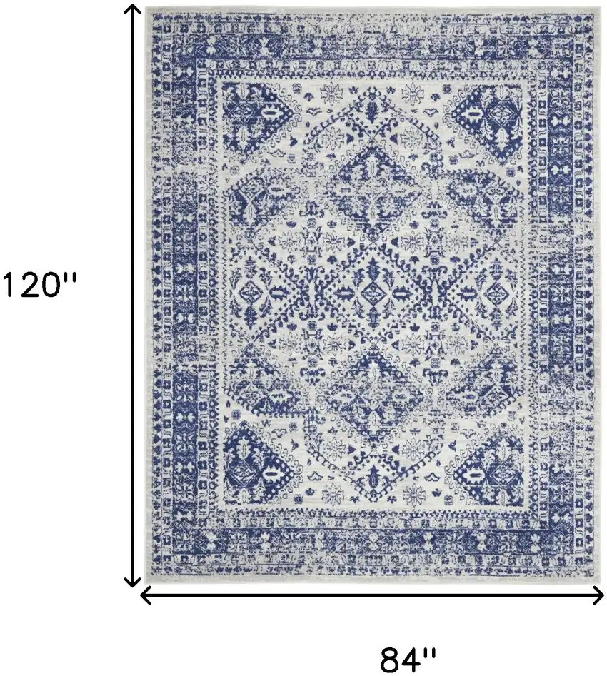 Ivory And Blue Geometric Distressed Area Rug Photo 3