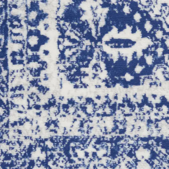 Ivory And Blue Geometric Distressed Area Rug Photo 4