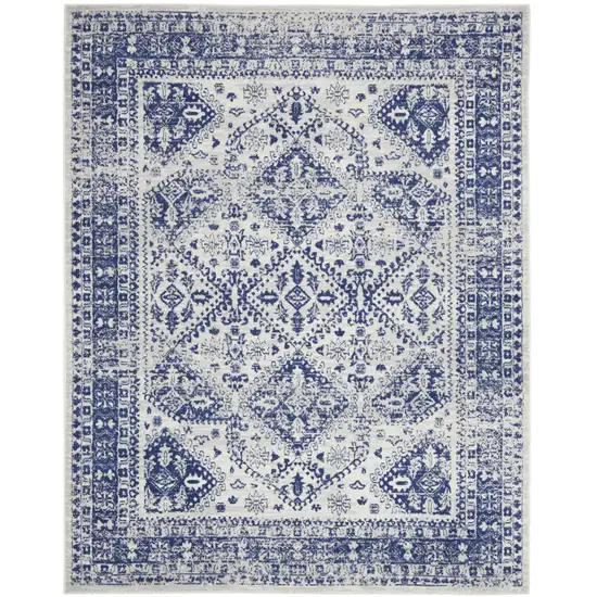 Ivory And Blue Geometric Distressed Area Rug Photo 2