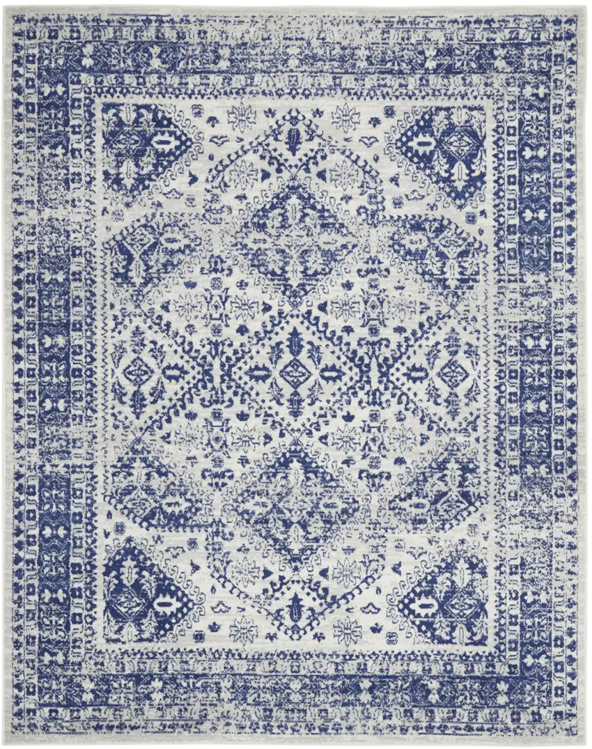 Ivory And Blue Geometric Distressed Area Rug Photo 2