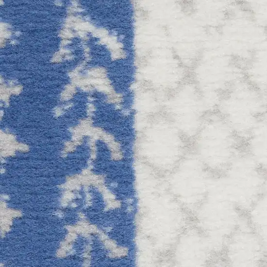 Ivory And Blue Geometric Distressed Area Rug Photo 2