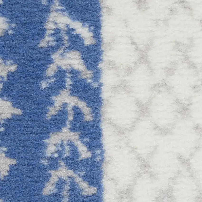 Ivory And Blue Geometric Distressed Area Rug Photo 2