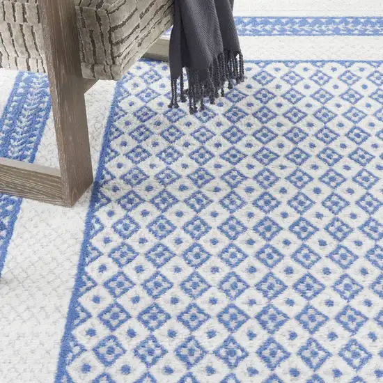 Ivory And Blue Geometric Distressed Area Rug Photo 6