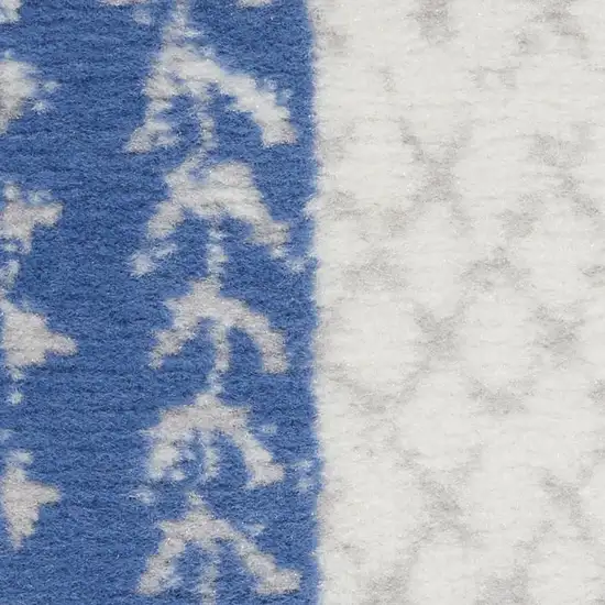 Ivory And Blue Geometric Distressed Area Rug Photo 2