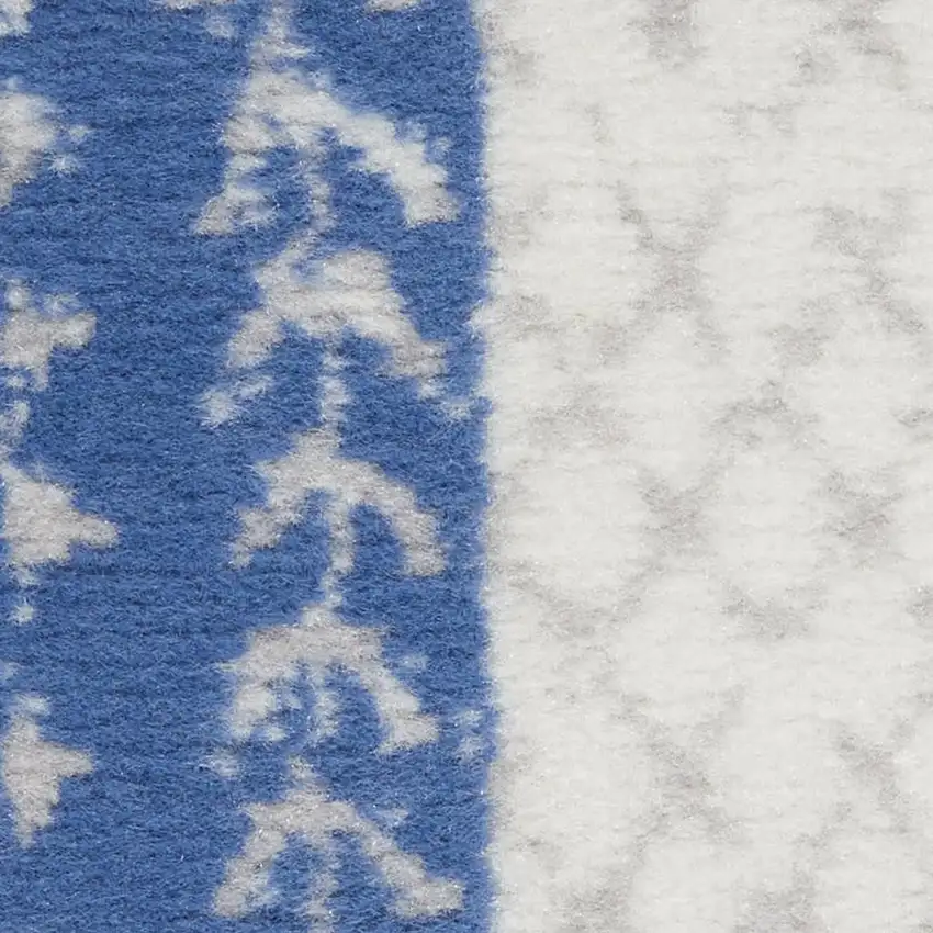 Ivory And Blue Geometric Distressed Area Rug Photo 2