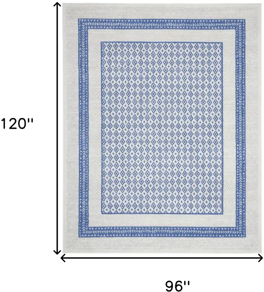 Ivory And Blue Geometric Distressed Area Rug Photo 3