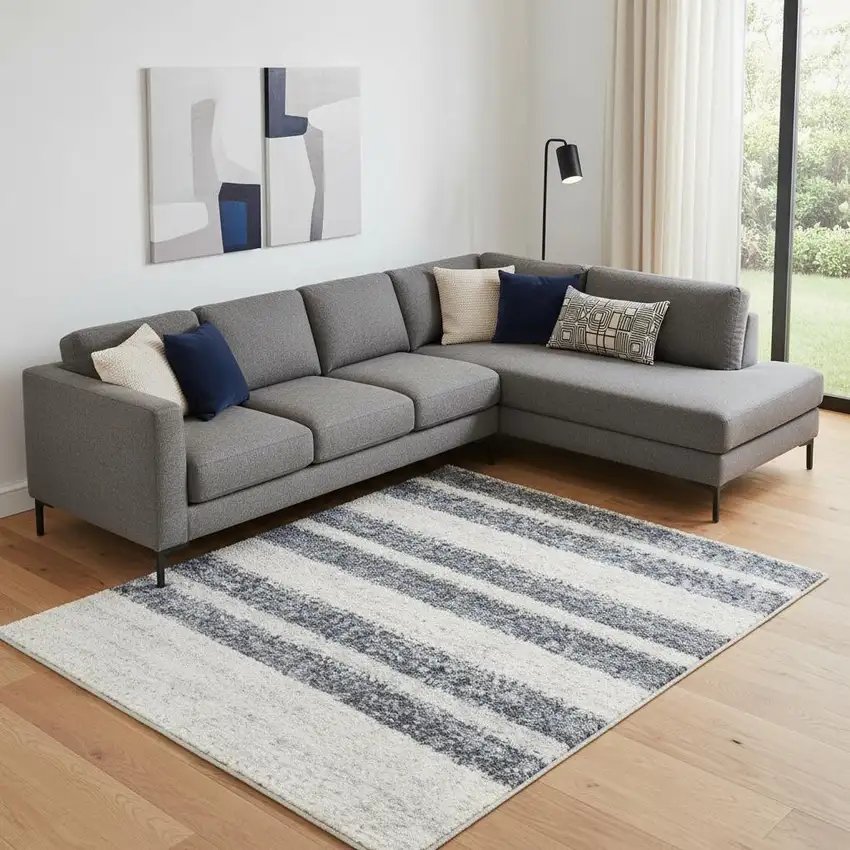 Ivory And Blue Geometric Washable Area Rug Photo 1