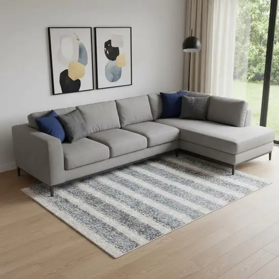 Ivory And Blue Geometric Washable Area Rug Photo 1