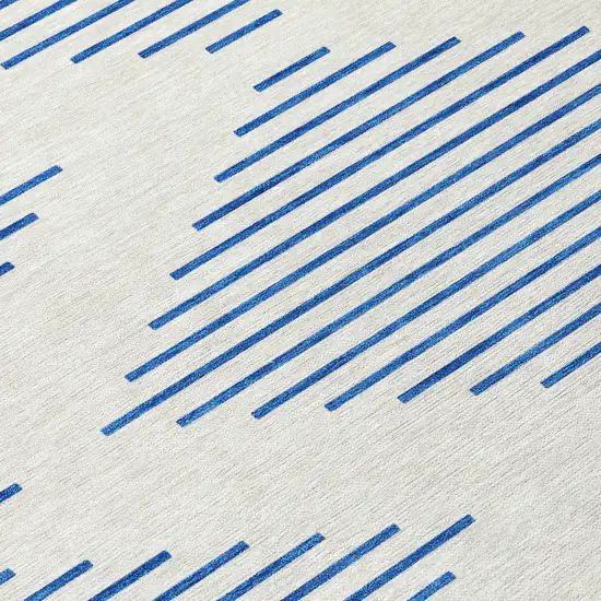 Ivory And Blue Geometric Washable Indoor Outdoor Area Rug Photo 7