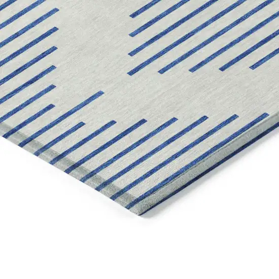 Ivory And Blue Geometric Washable Indoor Outdoor Area Rug Photo 4