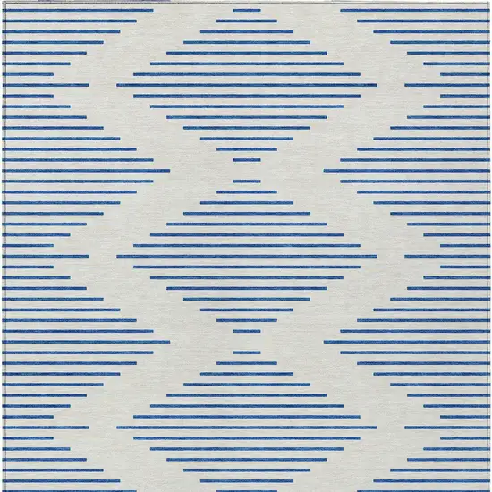 Ivory And Blue Geometric Washable Indoor Outdoor Area Rug Photo 6