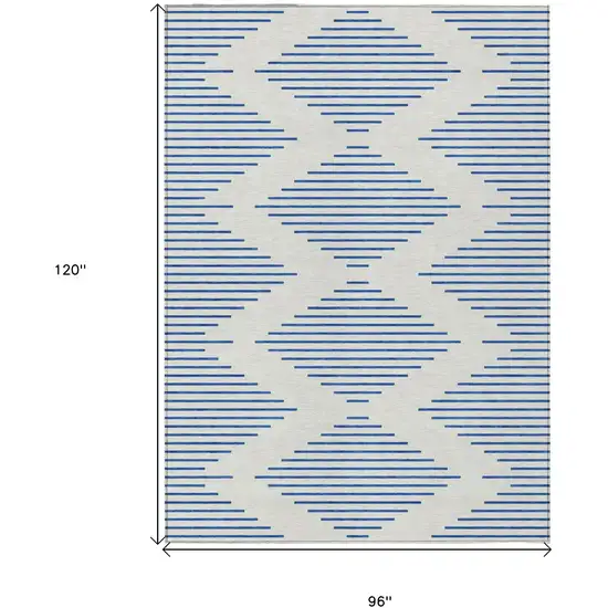 Ivory And Blue Geometric Washable Indoor Outdoor Area Rug Photo 3