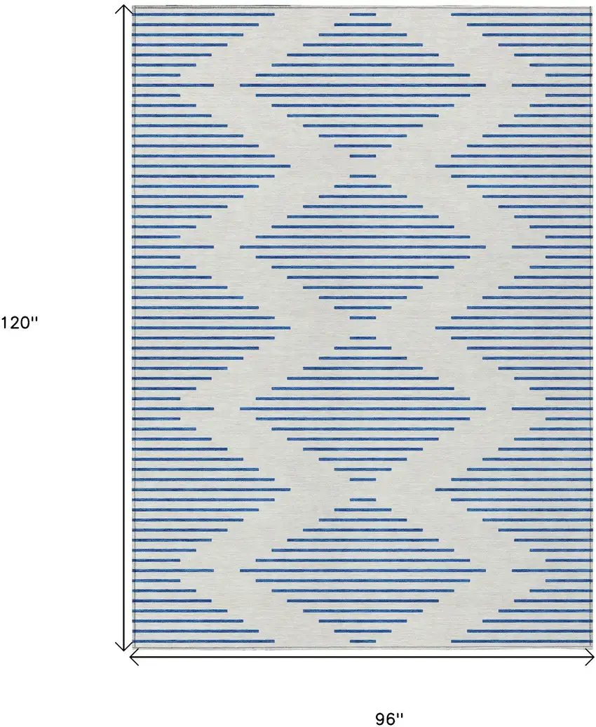 Ivory And Blue Geometric Washable Indoor Outdoor Area Rug Photo 3