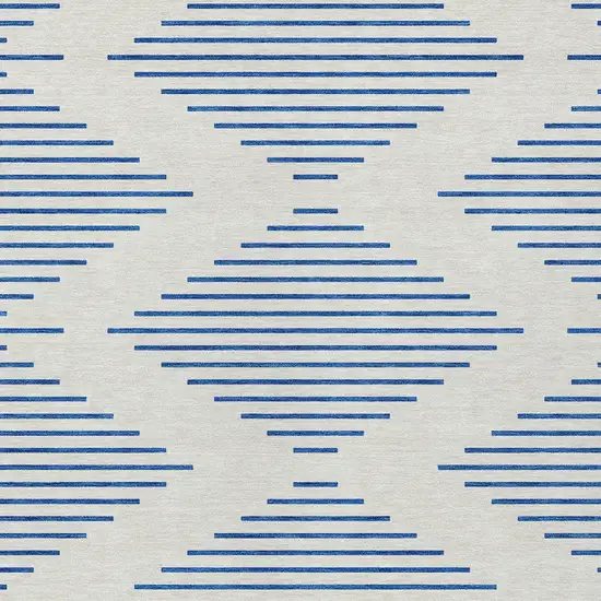 Ivory And Blue Geometric Washable Indoor Outdoor Area Rug Photo 5
