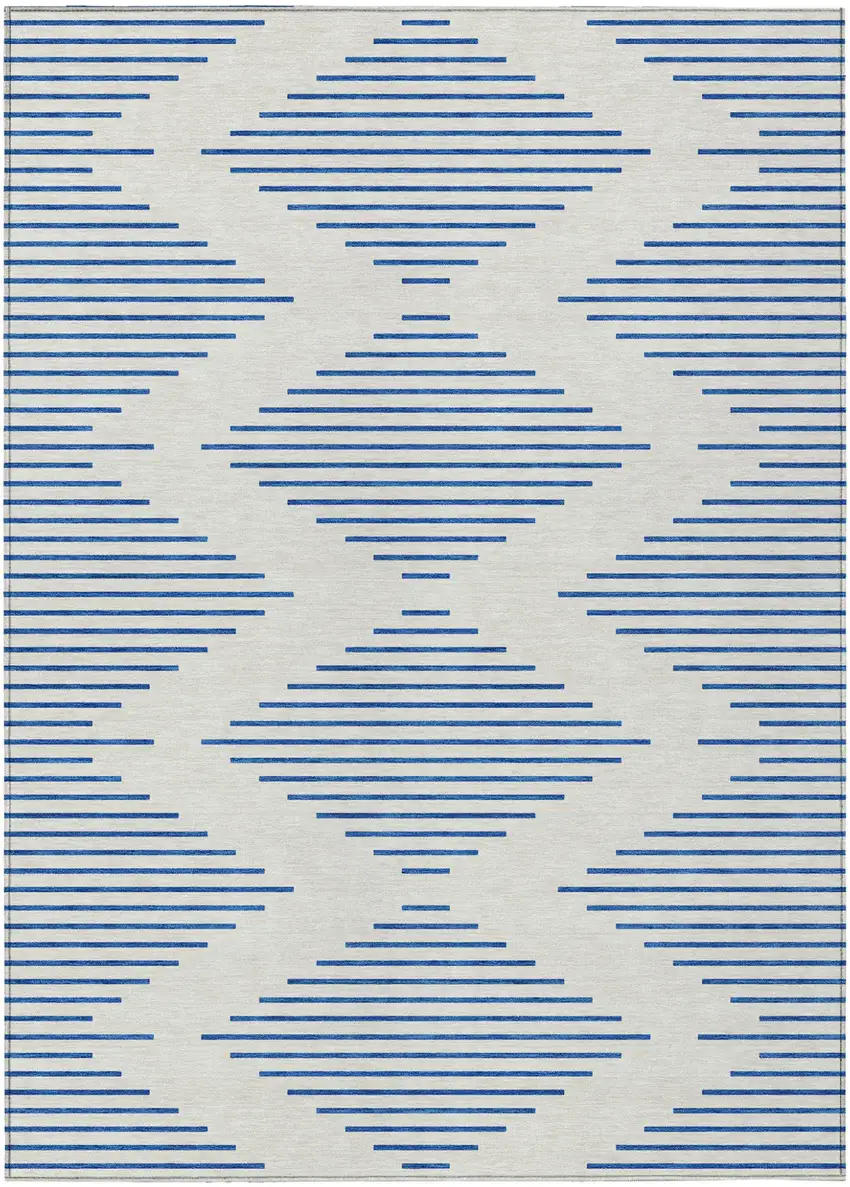 Ivory And Blue Geometric Washable Indoor Outdoor Area Rug Photo 2