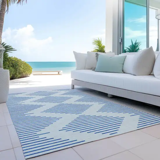 Ivory And Blue Geometric Washable Indoor Outdoor Area Rug Photo 9