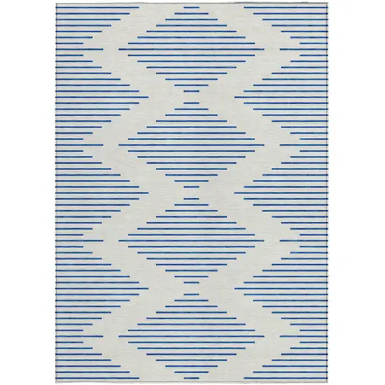 Ivory And Blue Geometric Washable Indoor Outdoor Area Rug Photo 6