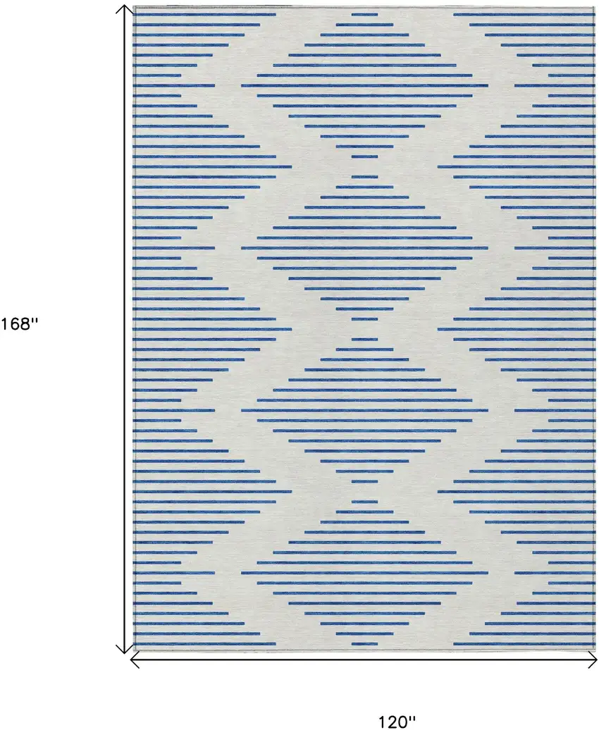 Ivory And Blue Geometric Washable Indoor Outdoor Area Rug Photo 3