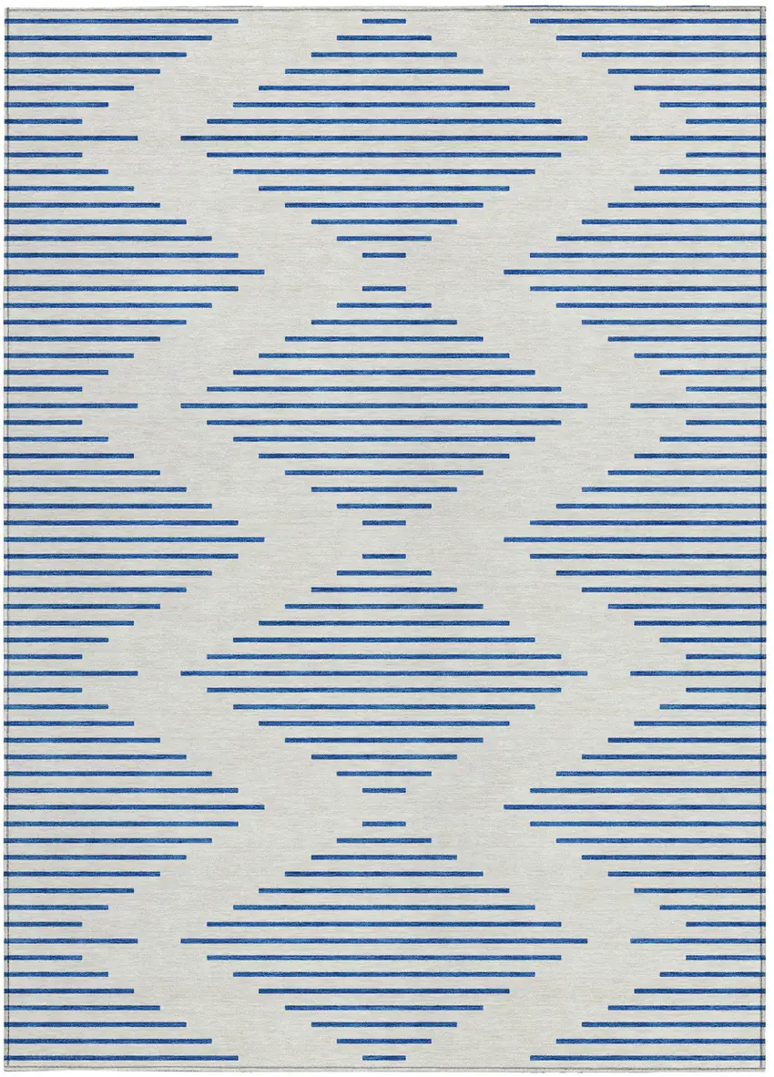 Ivory And Blue Geometric Washable Indoor Outdoor Area Rug Photo 5
